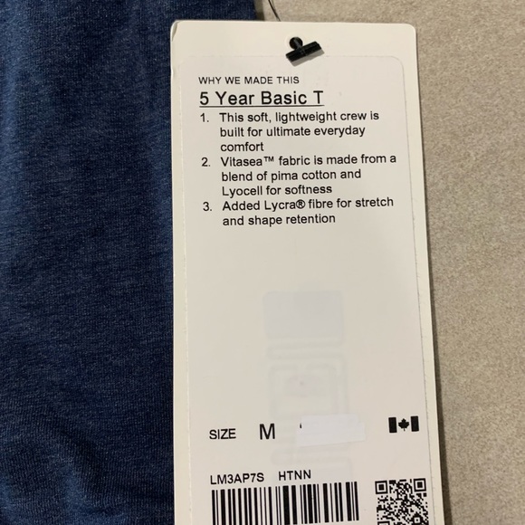 Navy Blue Lulu Lemon 5 Year Basic Tee - Men’s Size Medium (with original tag) - Picture 5 of 8